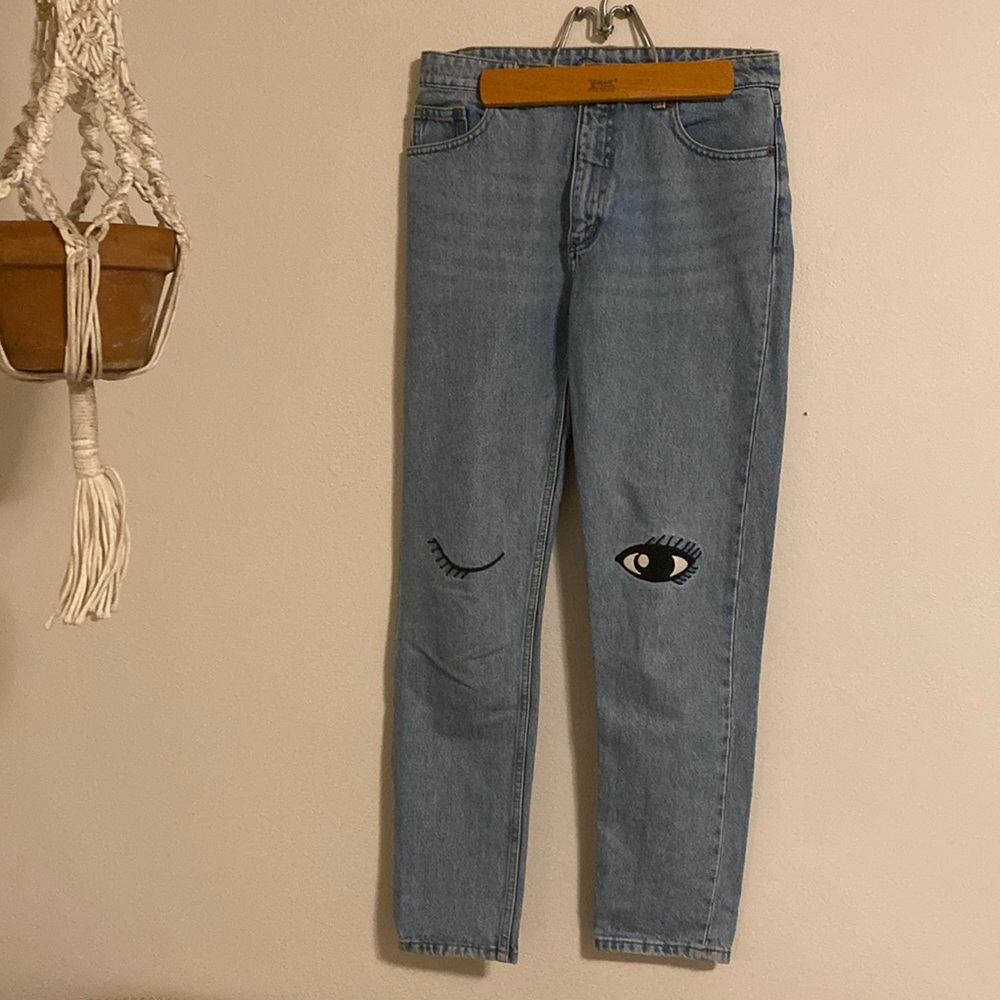 Monki brand unique high quality 100% cotton kimono high relaxed jeans